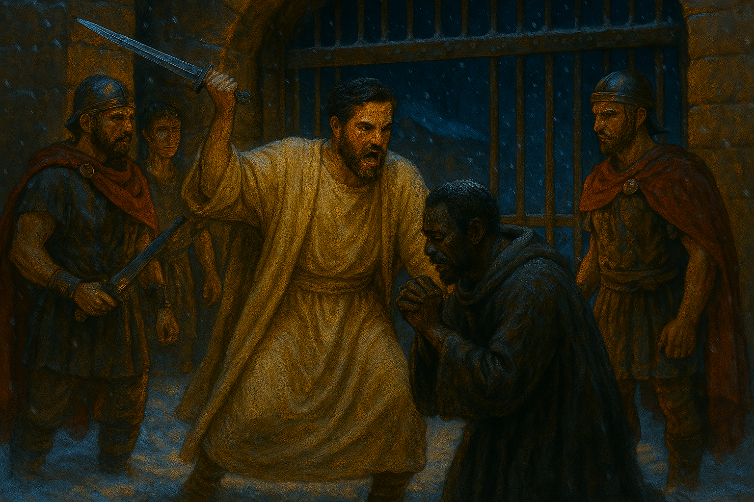 An angry Phil about to slash Onise