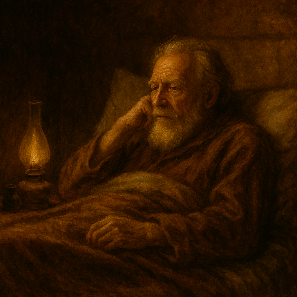 A pensive Paul lying in bed in the dark